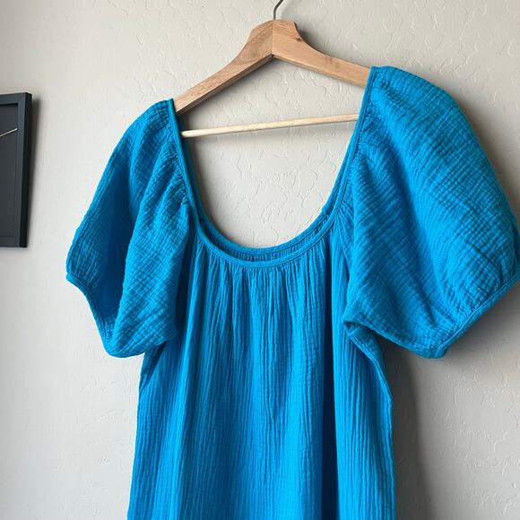 NEW Honorine Pamela Cotton Gauze Blue Short Sleeve Tiered Midi Dress Size Small - Picture 3 of 9